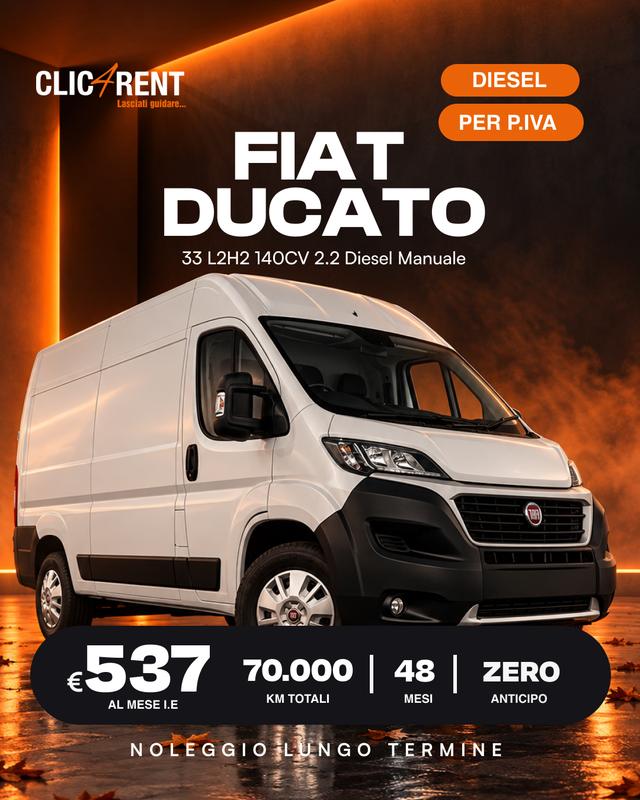 Fiat Ducato 33 L2H2 140CV 2.2 Diesel Manuale — noleggio lungo termine, 537/mese, 48 mesi, alimentazione Diesel