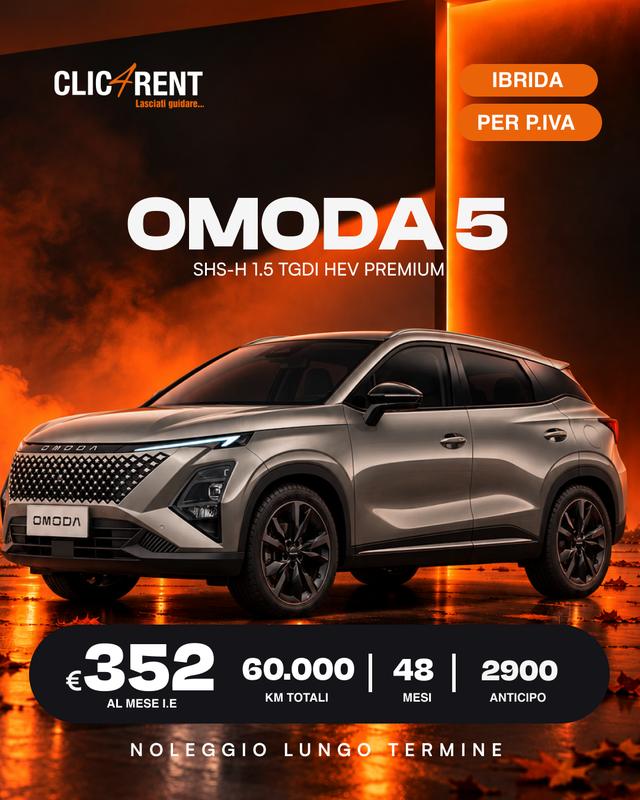 Omoda 5 SHS-H 1.5 TGDI HEV Premium — noleggio lungo termine, 352/mese, 48 mesi, alimentazione Ibrida
