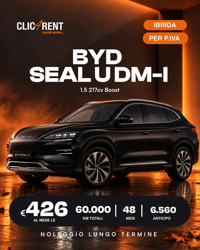 BYD Seal U DM-i 1.5 217cv Boost — noleggio lungo termine, 426/mese, 48 mesi, alimentazione Ibrida